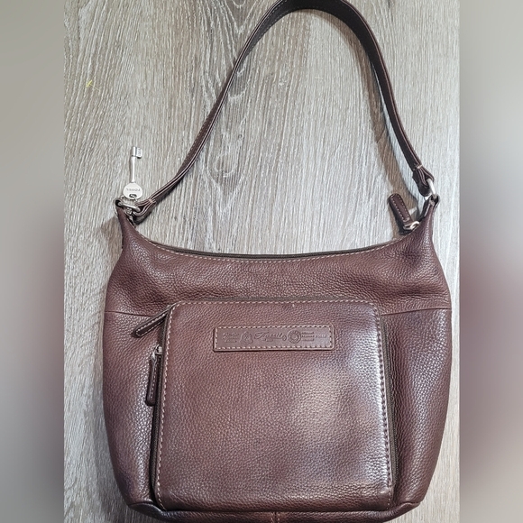 FOSSIL BROWN PEBBLED LEATHER SHOULDER BAG Vintage - Picture 5 of 8